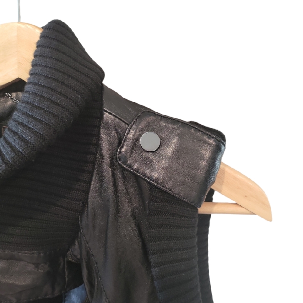 BCBG Max Azria leather biker vest black silver zippers quilted detailing edgy - Picture 10 of 11